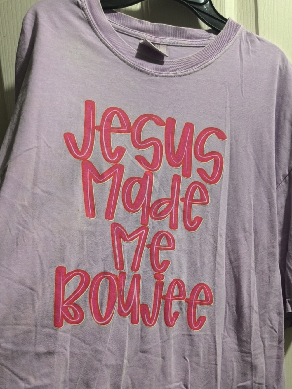 Comfort Colors Lavender Tee with Pink Script Graphic